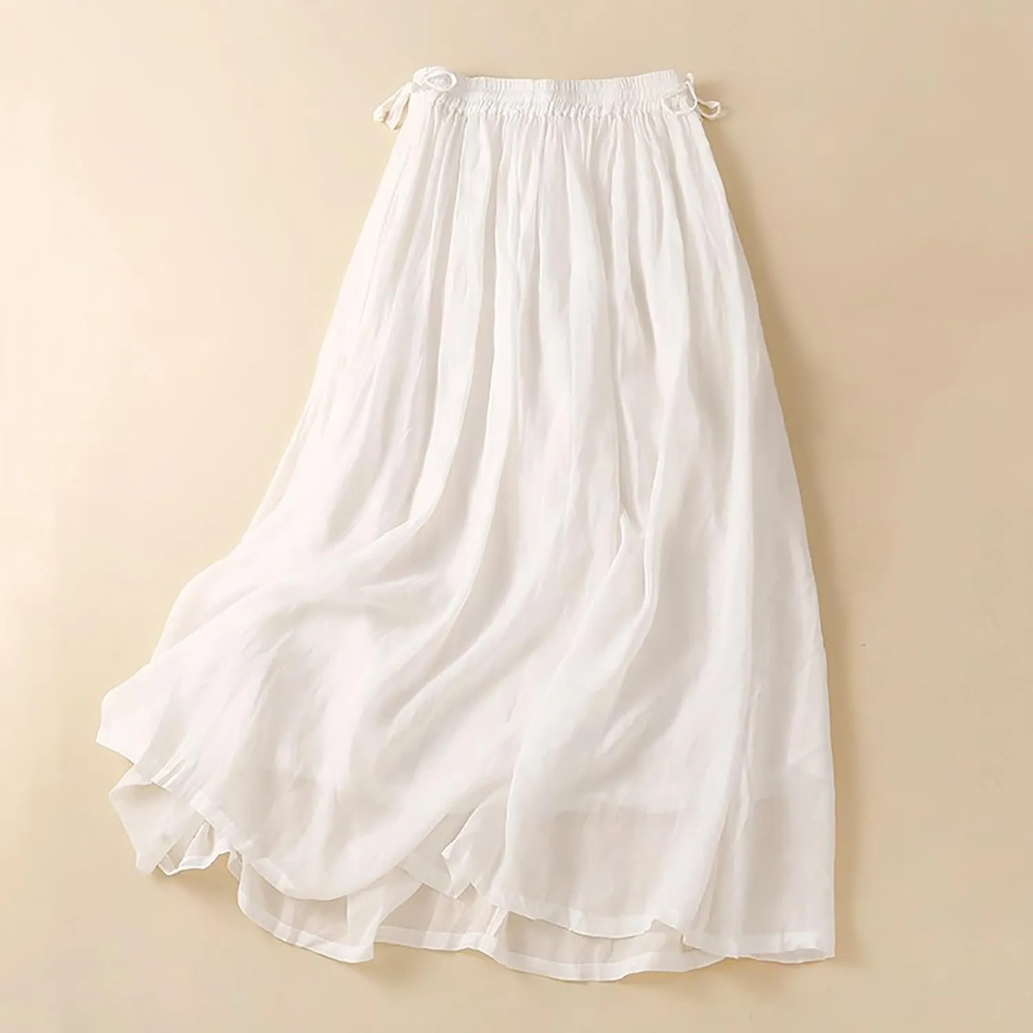 HGps8w Womens Cotton Linen Drawstring Maxi Skirt Lightweight Casual Summer Elastic High Waisted A-line Swing Skirts