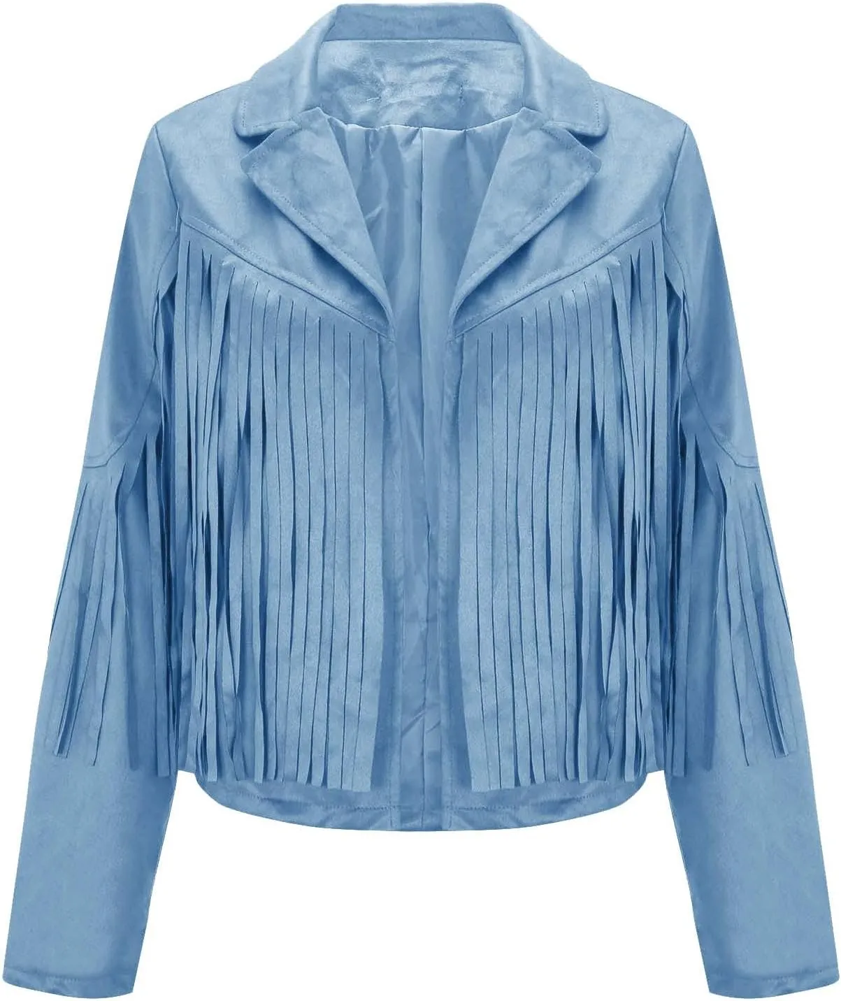 HGps8w Women's Faux Suede Fringe Jacket Long Sleeve Slim Faux Leather Boyfriend Cropped Moto Coat Outwear