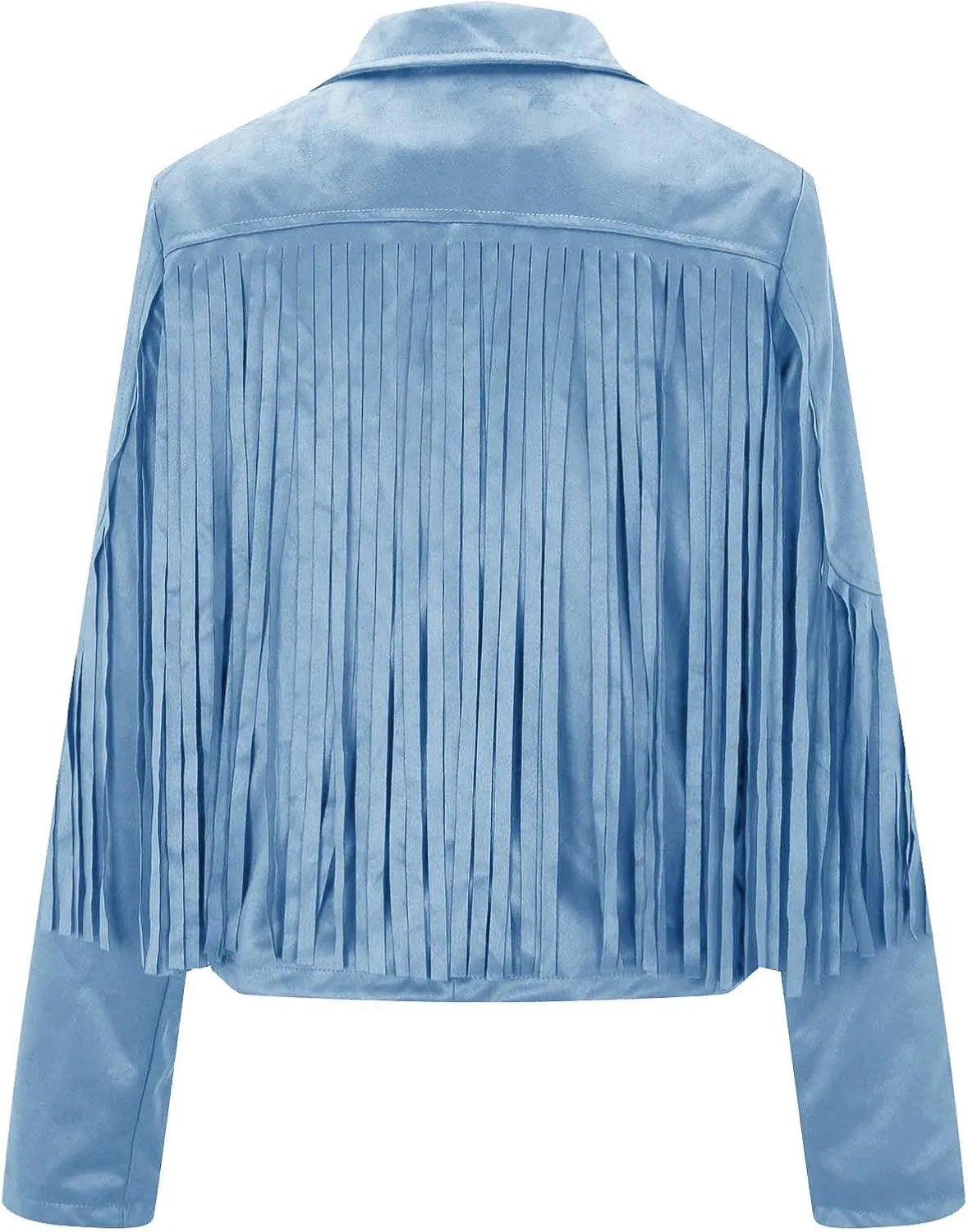 HGps8w Women's Faux Suede Fringe Jacket Long Sleeve Slim Faux Leather Boyfriend Cropped Moto Coat Outwear