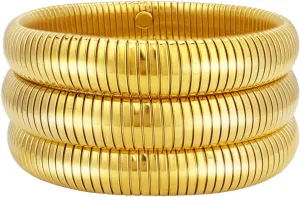 HIIXHC 18K Gold Plated Bracelets Set for Women Flexible Snake Chain Stackable Bracelets Wristband Bangle Chunky Bracelets for Women