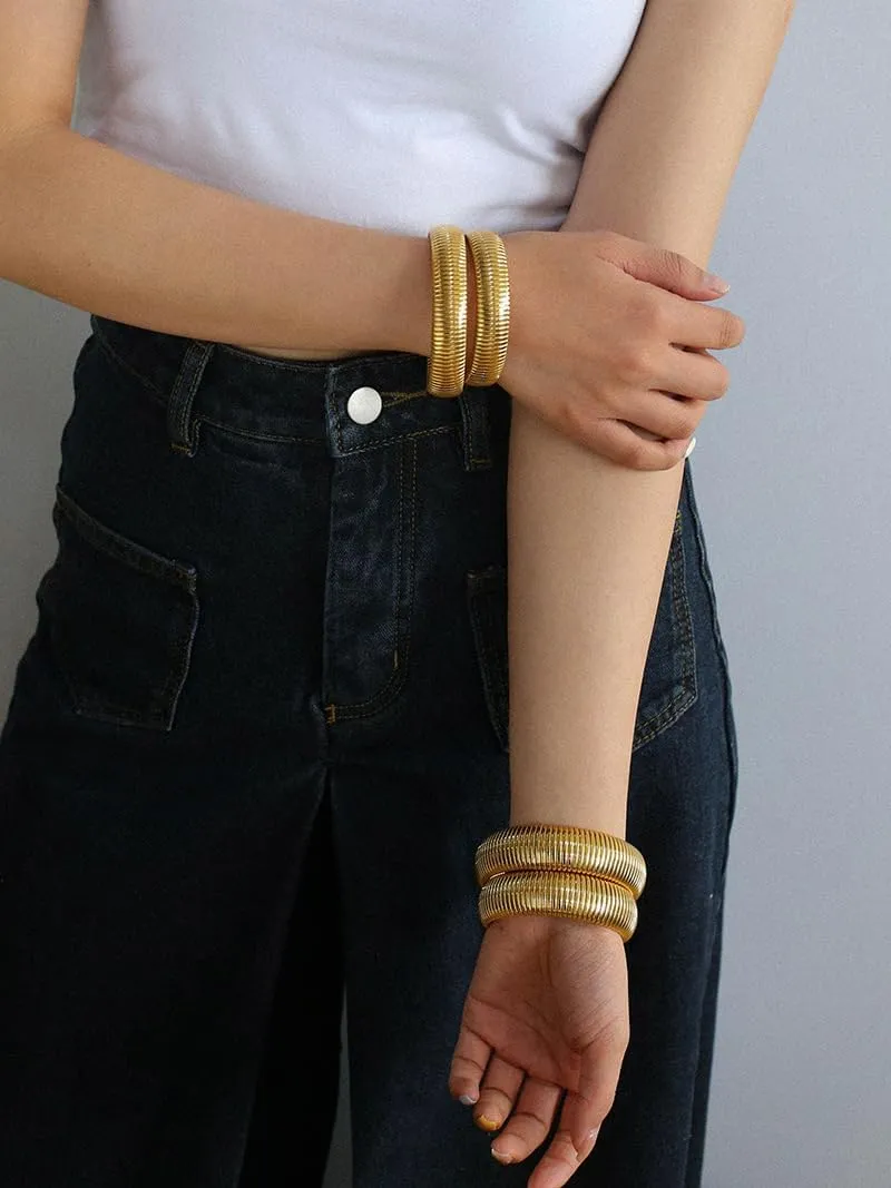 HIIXHC 18K Gold Plated Bracelets Set for Women Flexible Snake Chain Stackable Bracelets Wristband Bangle Chunky Bracelets for Women