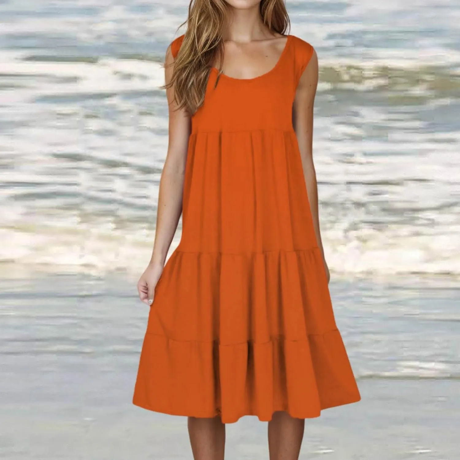 hlysgo Plus Size Summer Dresses for Women 2025 Casual Sleeveless Mini Beach Sundresses Flowy Tiered Tank Dress with Pockets