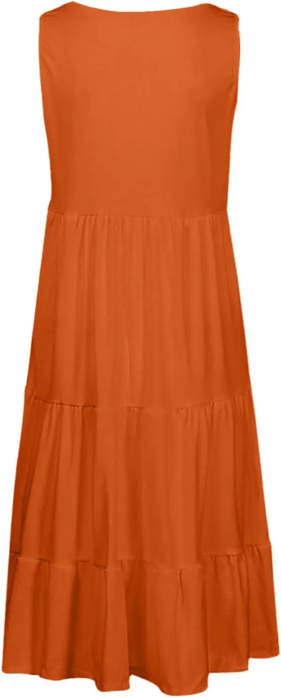 hlysgo Plus Size Summer Dresses for Women 2025 Casual Sleeveless Mini Beach Sundresses Flowy Tiered Tank Dress with Pockets