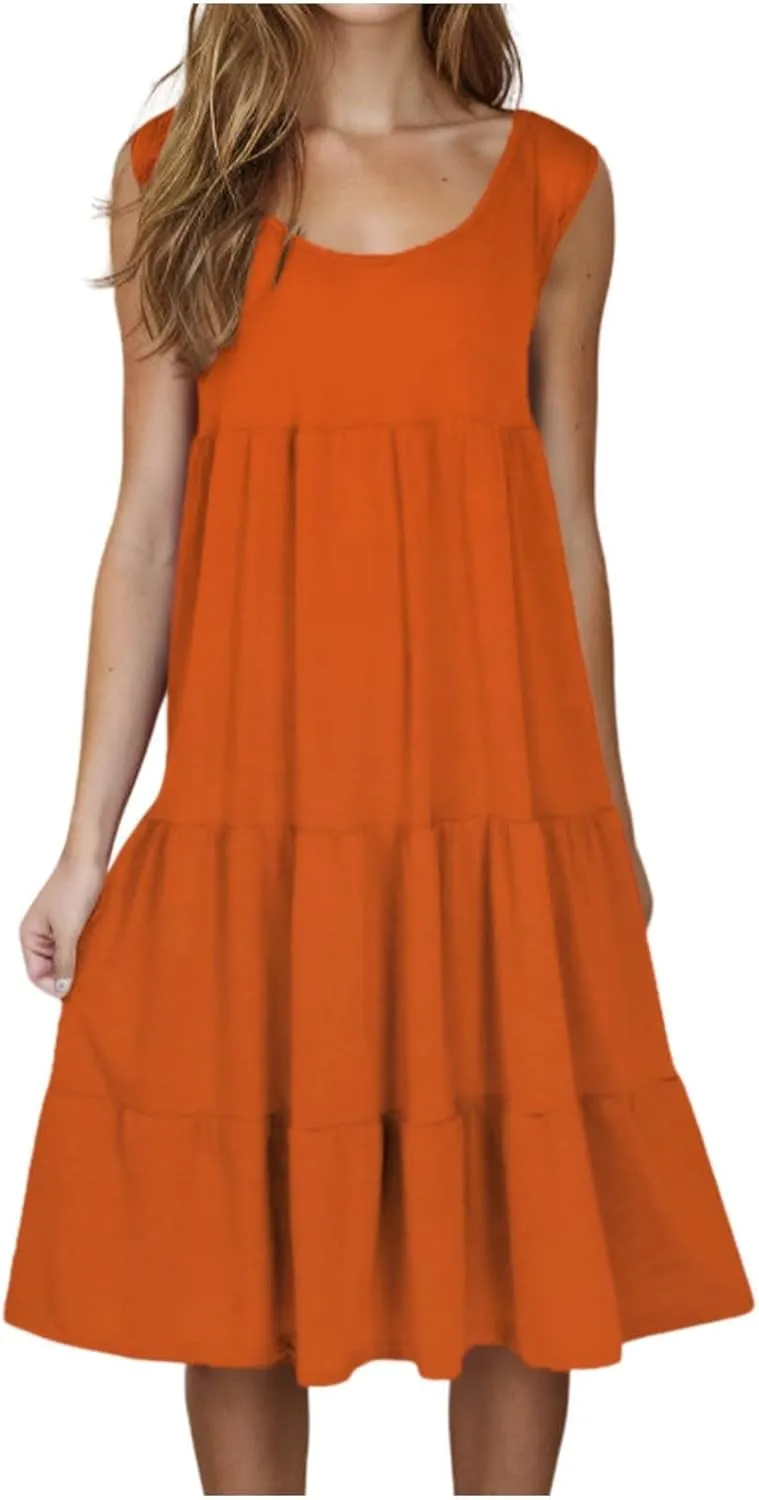 hlysgo Plus Size Summer Dresses for Women 2025 Casual Sleeveless Mini Beach Sundresses Flowy Tiered Tank Dress with Pockets