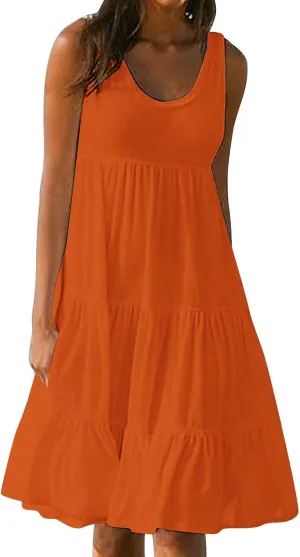 hlysgo Plus Size Summer Dresses for Women 2025 Casual Sleeveless Mini Beach Sundresses Flowy Tiered Tank Dress with Pockets