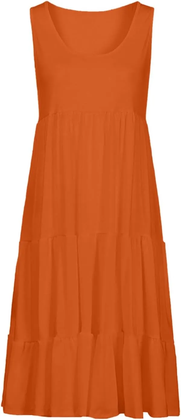hlysgo Plus Size Summer Dresses for Women 2025 Casual Sleeveless Mini Beach Sundresses Flowy Tiered Tank Dress with Pockets