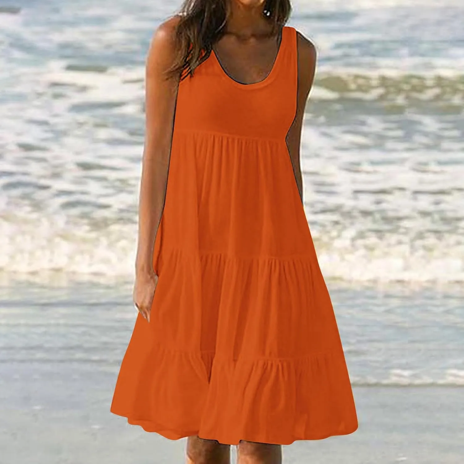 hlysgo Plus Size Summer Dresses for Women 2025 Casual Sleeveless Mini Beach Sundresses Flowy Tiered Tank Dress with Pockets