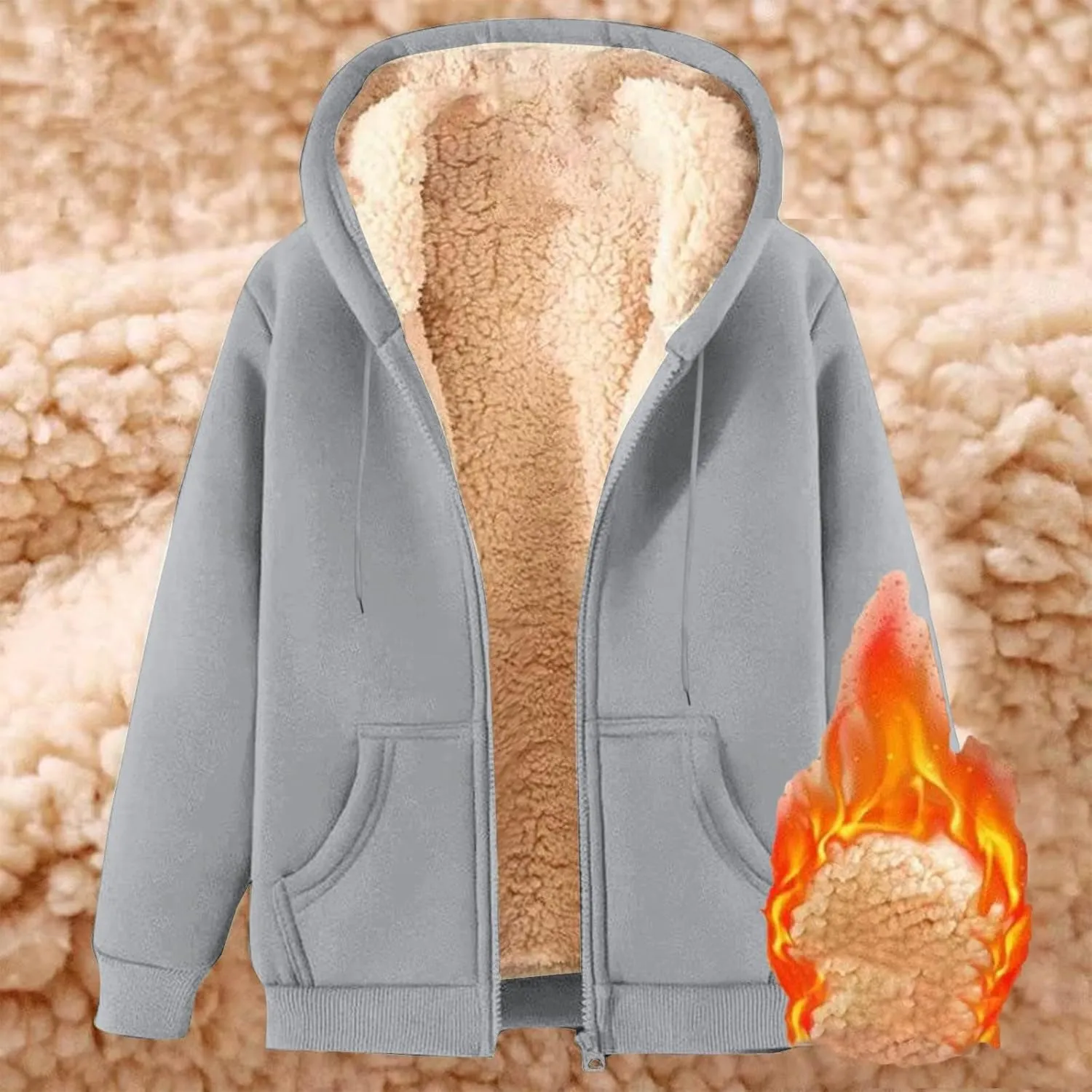 Hoodies for Women Men Fleece Lined Zip Up Hoodie Winter Thicked Warm Hooded Sweatshirts Jackets Coats with Pockets