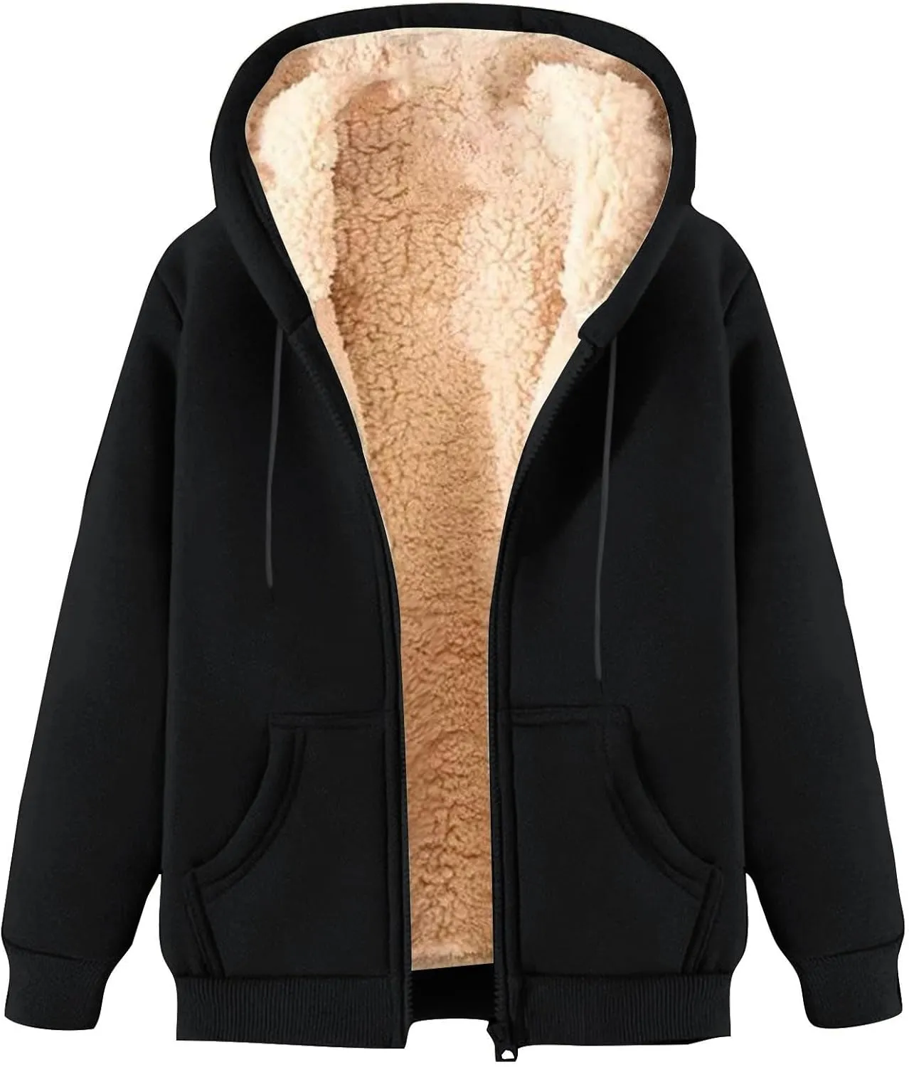 Hoodies for Women Winter Fleece Sweatshirts Full Zip Up Thick Sherpa Lined Hooded Jacket Daily Casual Fashion Coats