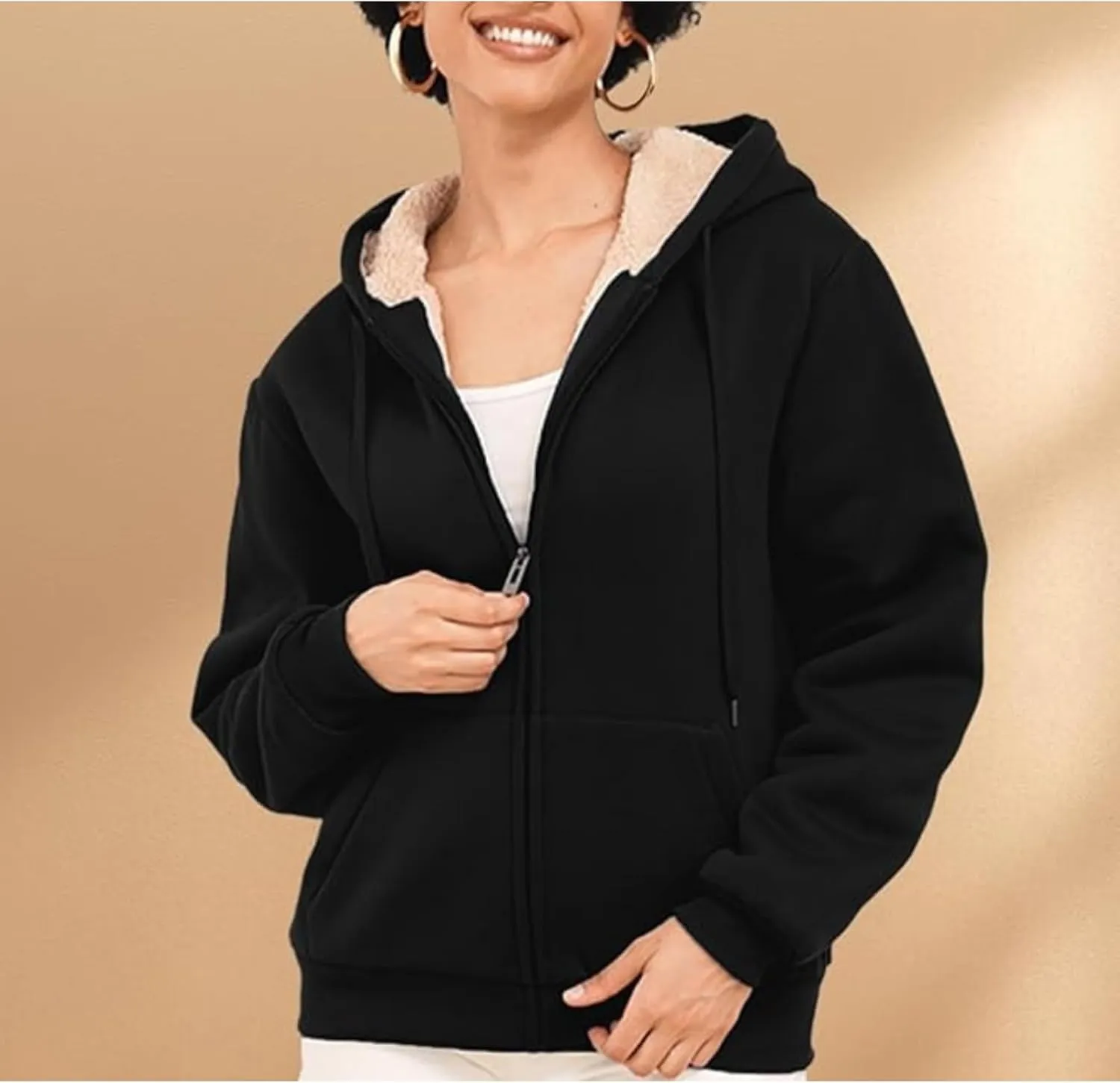 Hoodies for Women Winter Fleece Sweatshirts Full Zip Up Thick Sherpa Lined Hooded Jacket Daily Casual Fashion Coats