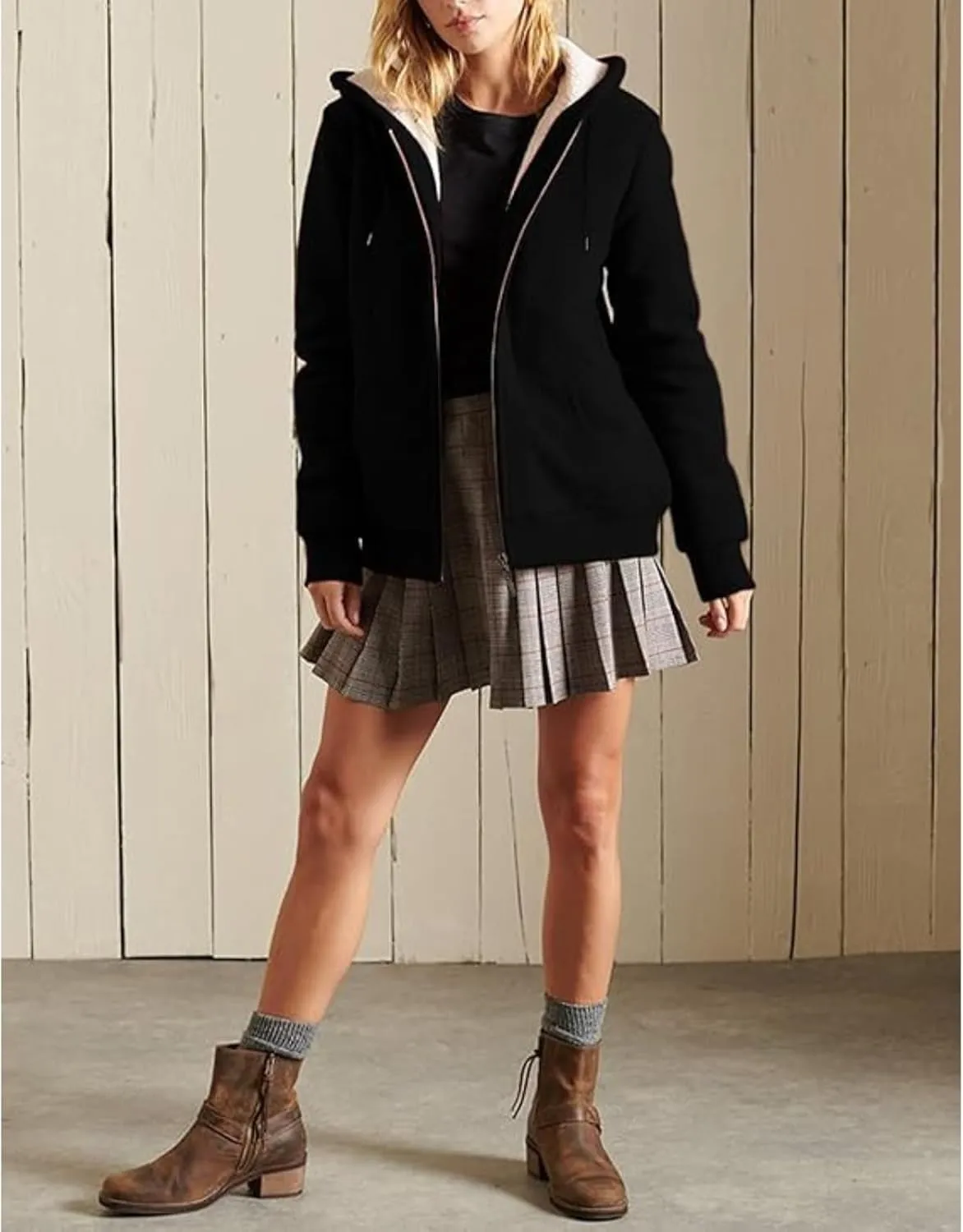 Hoodies for Women Winter Fleece Sweatshirts Full Zip Up Thick Sherpa Lined Hooded Jacket Daily Casual Fashion Coats