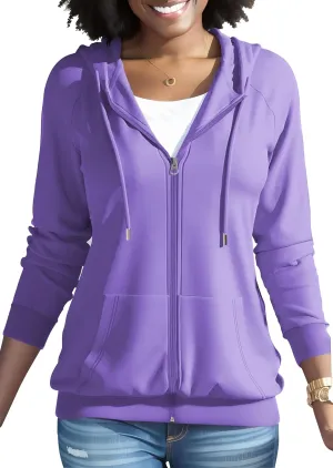 HTD Women Casual Full Zip Up Hoodie Basic Lightweight Long Sleeve Sweatshirt Solid Color Jacket With Pockets
