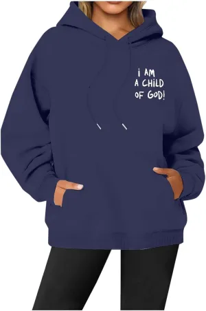 i AM A Child Of F God Graphic Hoodie For Women Long Sleeve Preppy Sweatshirt Y2K Casual Hooded Pullover Tops With Pockets