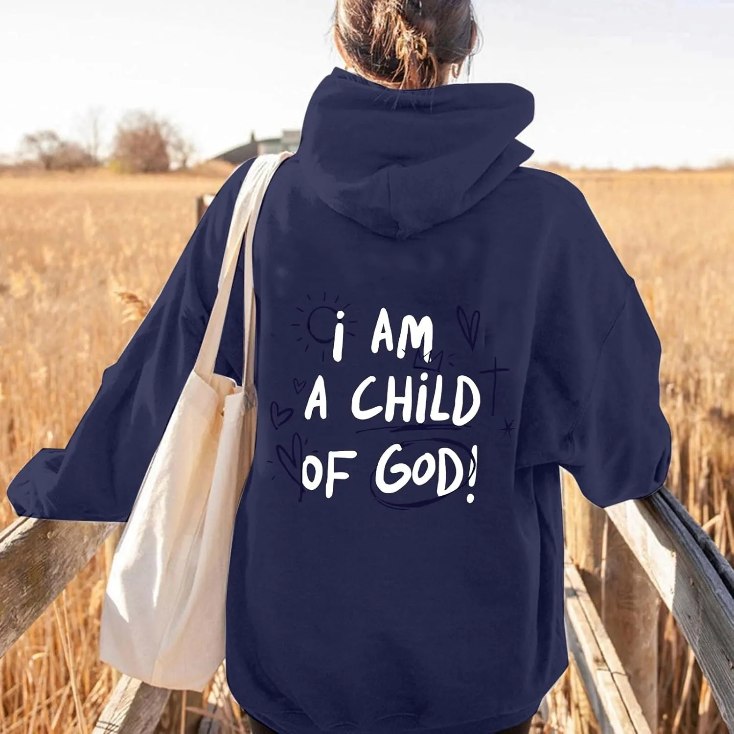 i AM A Child Of F God Graphic Hoodie For Women Long Sleeve Preppy Sweatshirt Y2K Casual Hooded Pullover Tops With Pockets