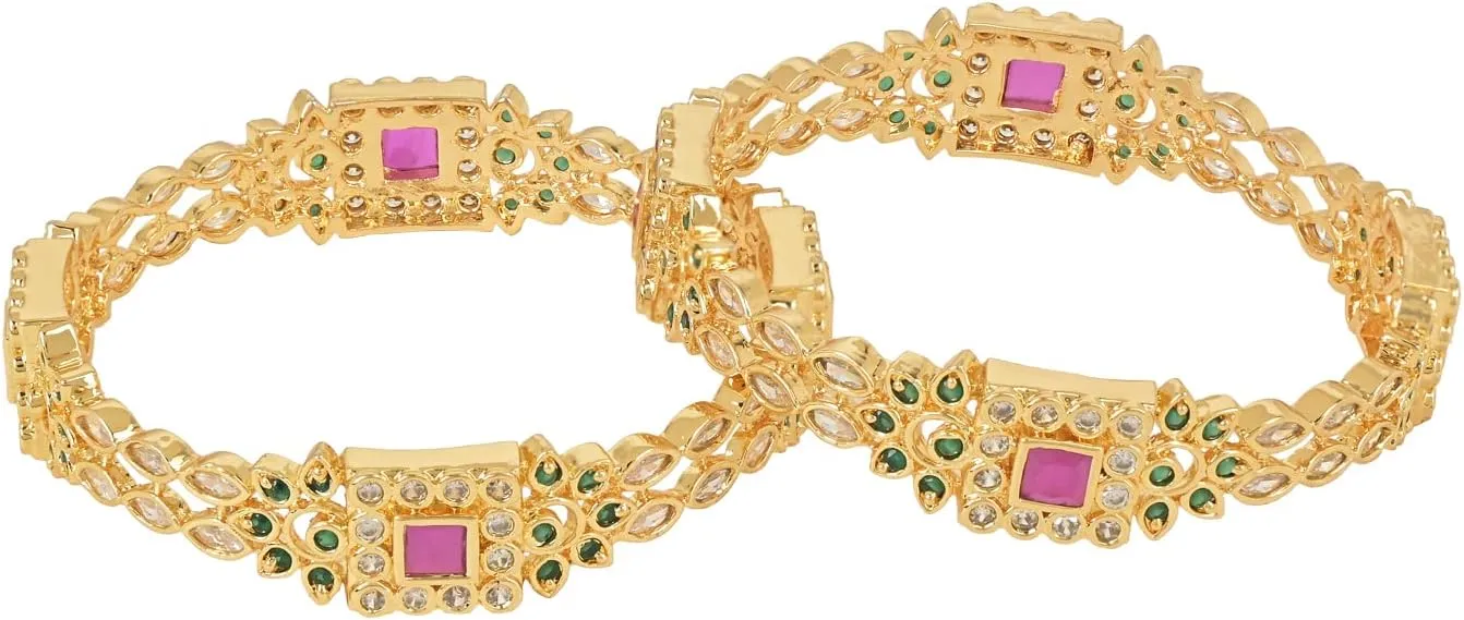 I Jewels Gold Plated Indain Wedding Bollywood Pota Stone Studded Brass Bangles For Women/Girls (ADB454QG)