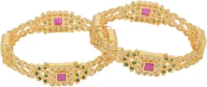 I Jewels Gold Plated Indain Wedding Bollywood Pota Stone Studded Brass Bangles For Women/Girls (ADB454QG)