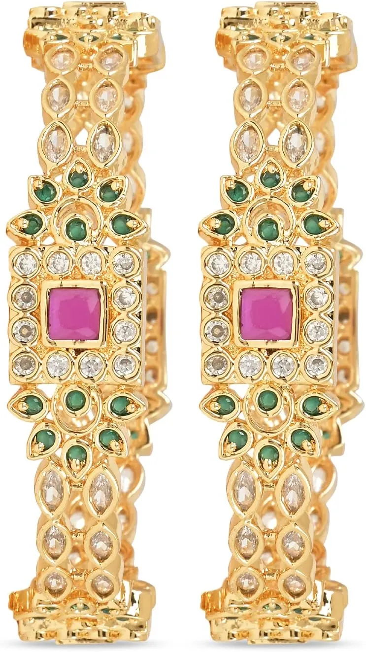 I Jewels Gold Plated Indain Wedding Bollywood Pota Stone Studded Brass Bangles For Women/Girls (ADB454QG)