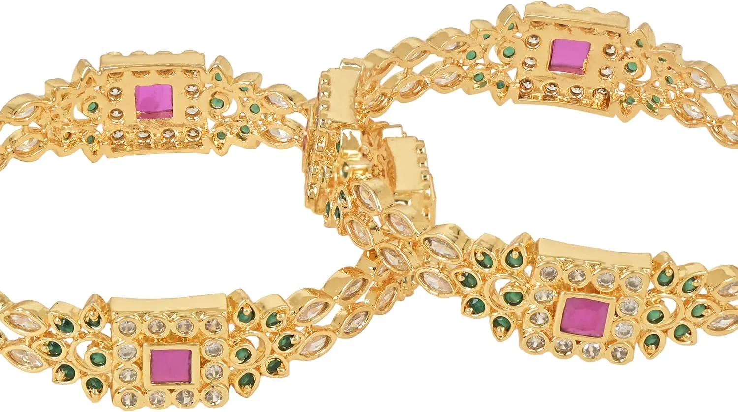 I Jewels Gold Plated Indain Wedding Bollywood Pota Stone Studded Brass Bangles For Women/Girls (ADB454QG)