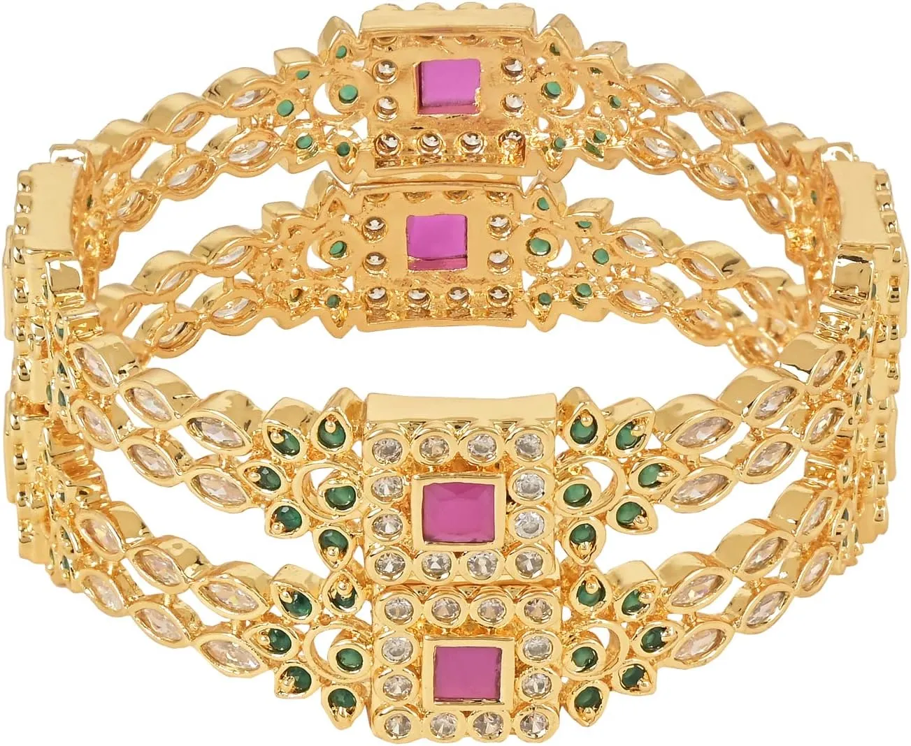 I Jewels Gold Plated Indain Wedding Bollywood Pota Stone Studded Brass Bangles For Women/Girls (ADB454QG)