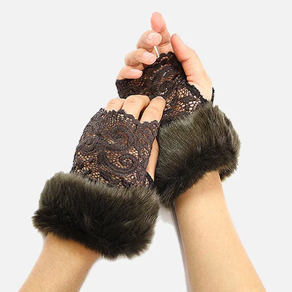 iLLASPARKZ Laced Acrylic Faux Fur Gloves