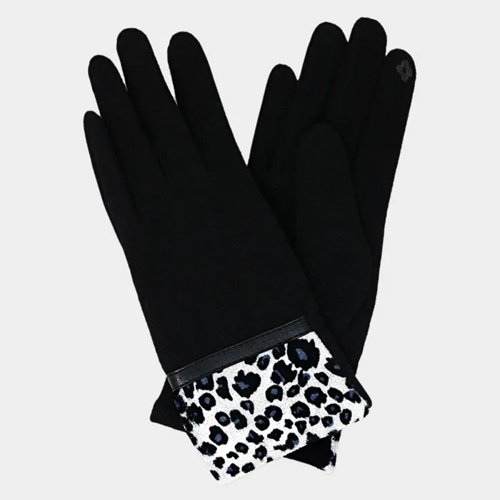 iLLASPARKZ Leopard Pattern Cuff Detail Smart Touch Gloves