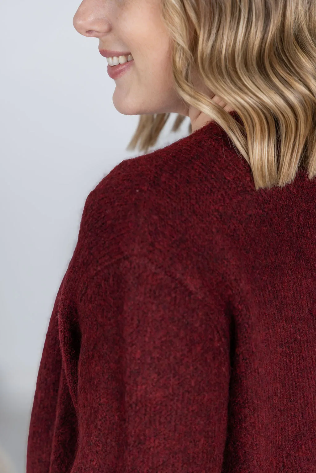IN PRODUCTION Madison Cozy Cardigan - Burgundy