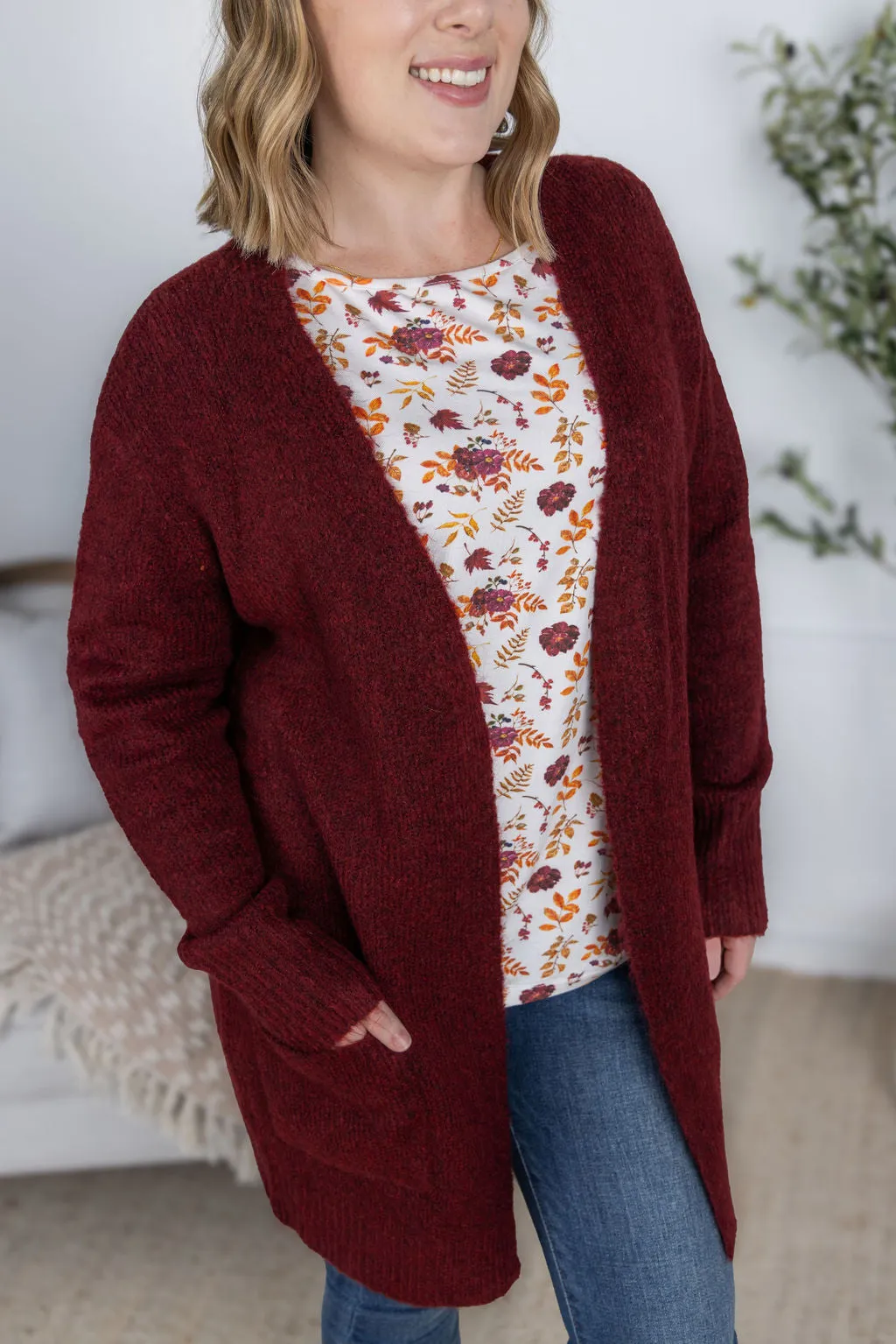IN PRODUCTION Madison Cozy Cardigan - Burgundy