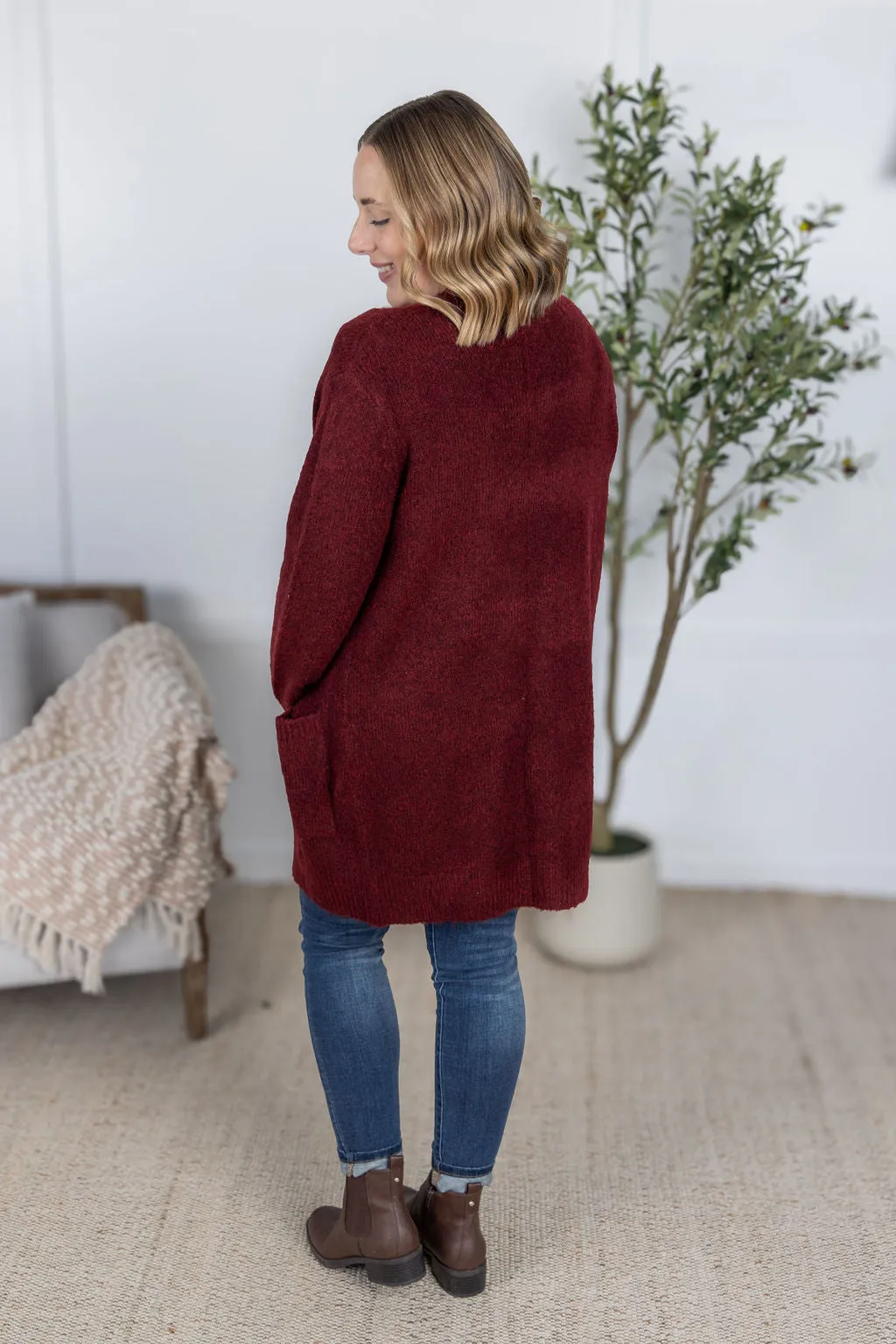IN PRODUCTION Madison Cozy Cardigan - Burgundy