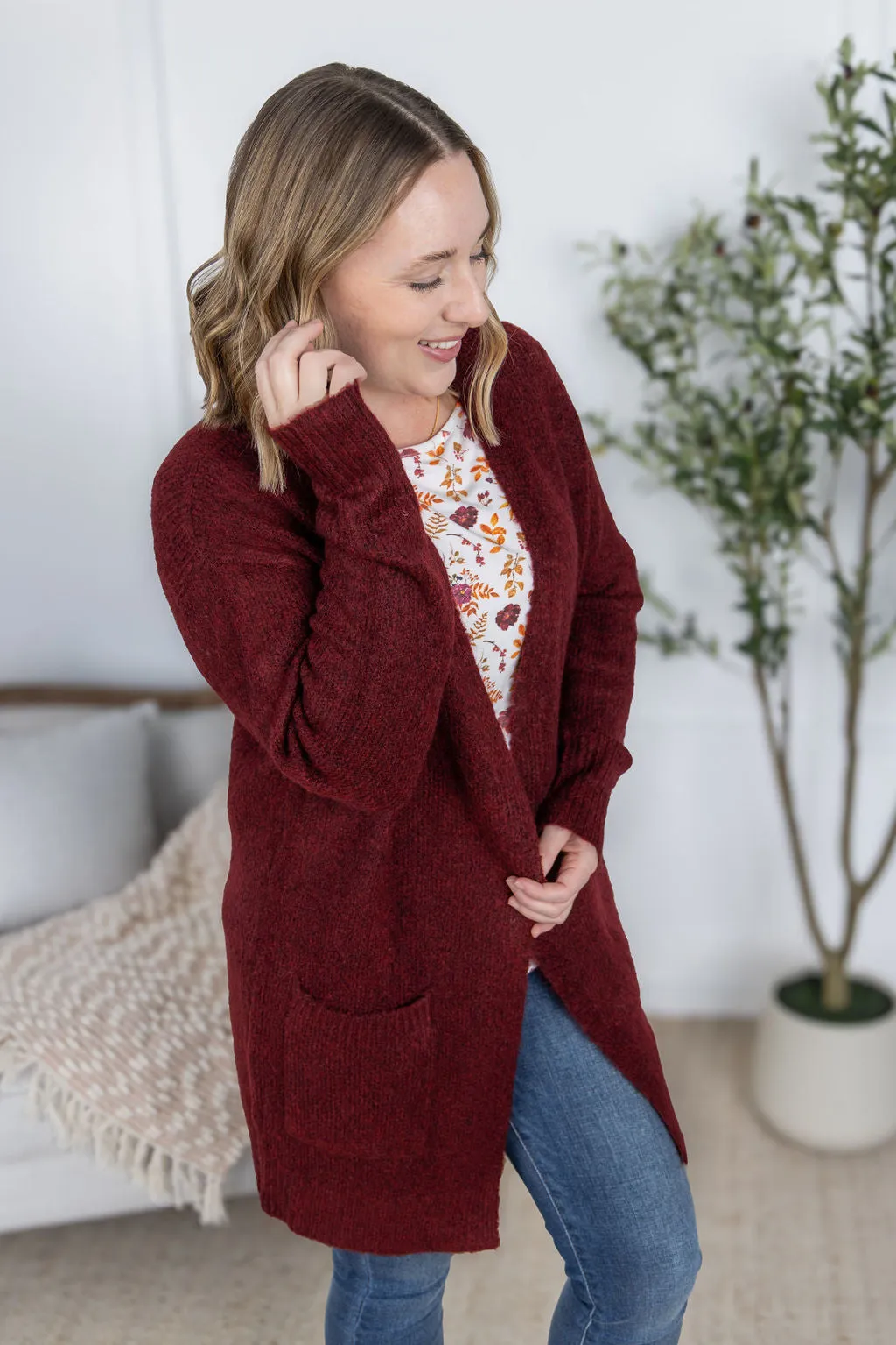 IN PRODUCTION Madison Cozy Cardigan - Burgundy