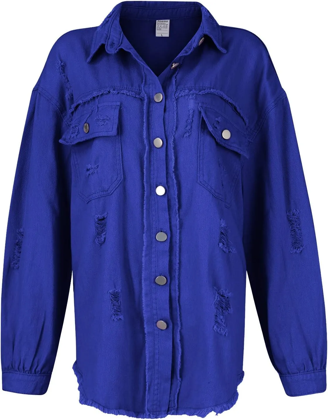 Jean Jacket Women,2024 Trendy Classic Lapel Button Down Up Frayed Hem Shacket Long Sleeve Distresse Trucker Coats