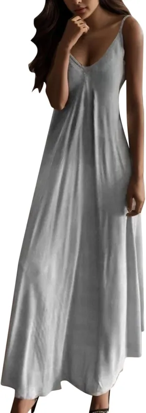 JiXiang Beach Dresses for Women 2025 Vacation Boho Long Summer Casual Sun Dress Spaghetti Strap Flowy Embroidered Maxi Dress