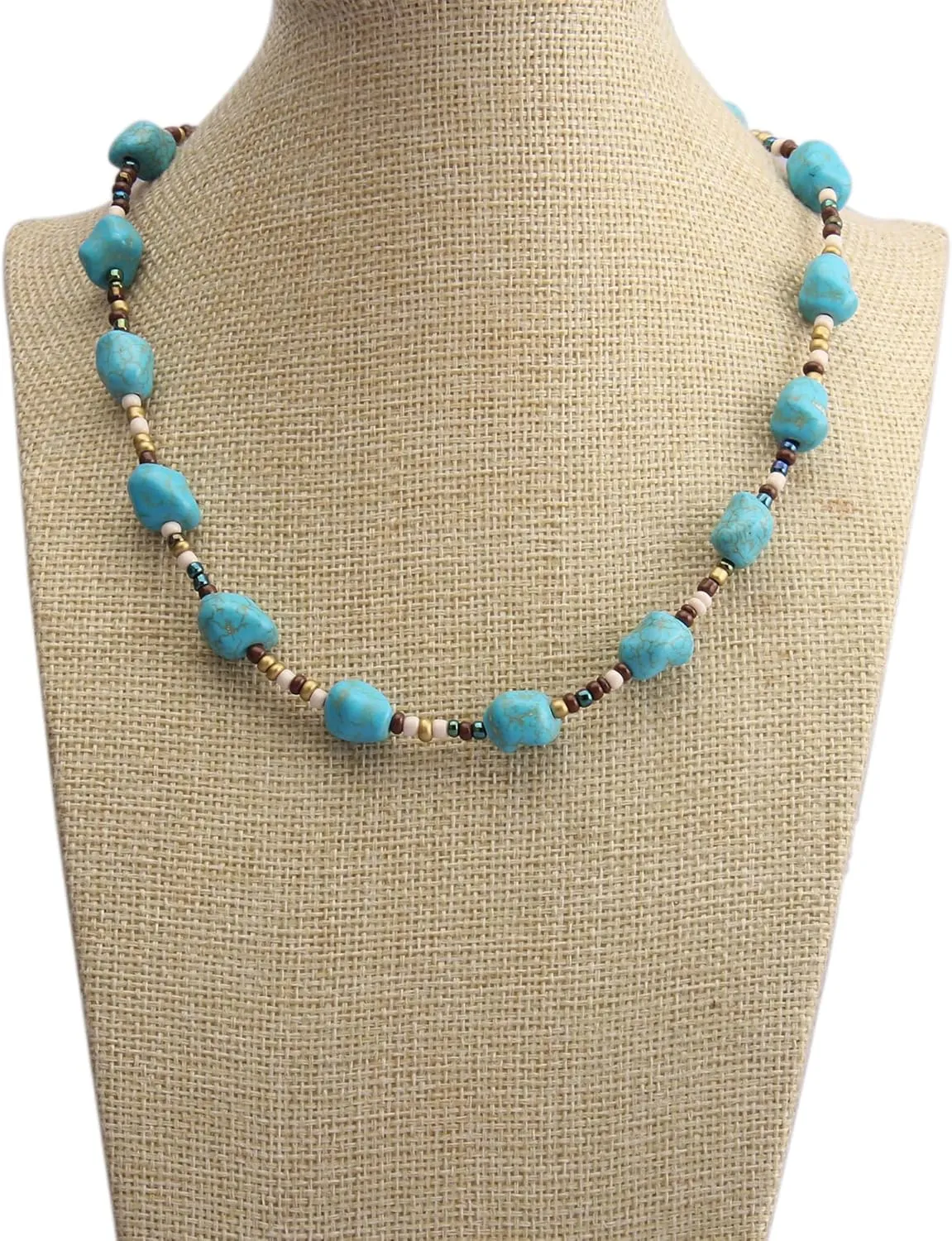 Joxevyia Colorful Beaded Necklaces for Women Turquoise Pearl Seeds Bead Necklace Summer Beach Necklaces Boho Necklaces for Women Beaded Choker Necklace