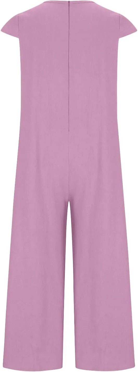 jsaierl Women Cotton Linen Long Sleeve Button Down Wide Leg Jumpsuits 2025 Casual Comfy Lightweight Summer Plus Size Romper