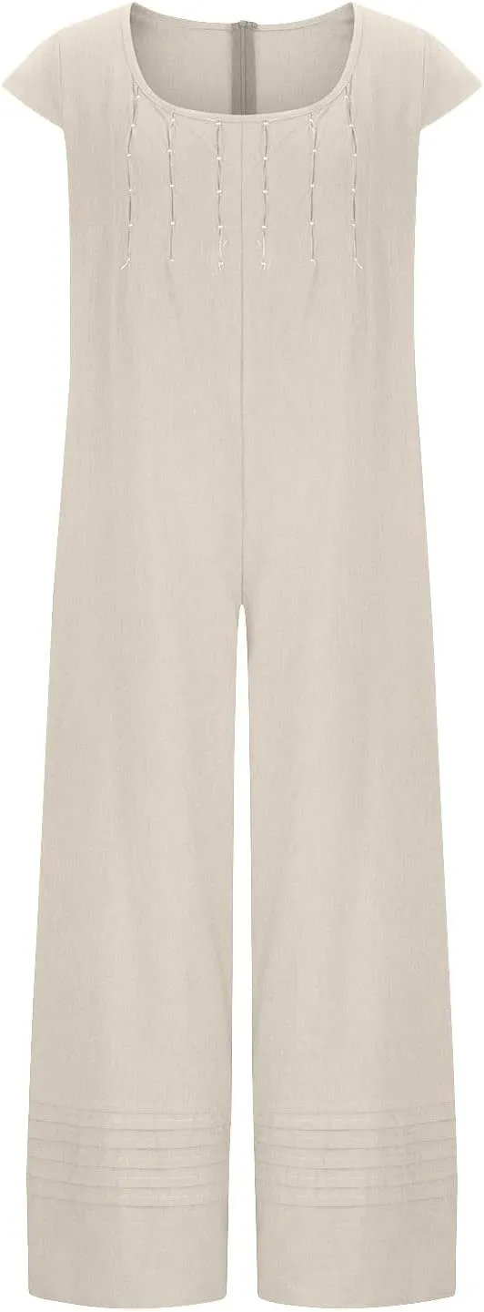 jsaierl Women Cotton Linen Long Sleeve Button Down Wide Leg Jumpsuits 2025 Casual Comfy Lightweight Summer Plus Size Romper