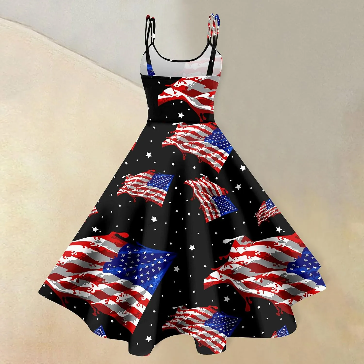 July 4 Dress Women Midi Red White and Blue Dresses Sleeveless Patriotic Dress Holiday Festival Dresses S,M,L,XL,XXL