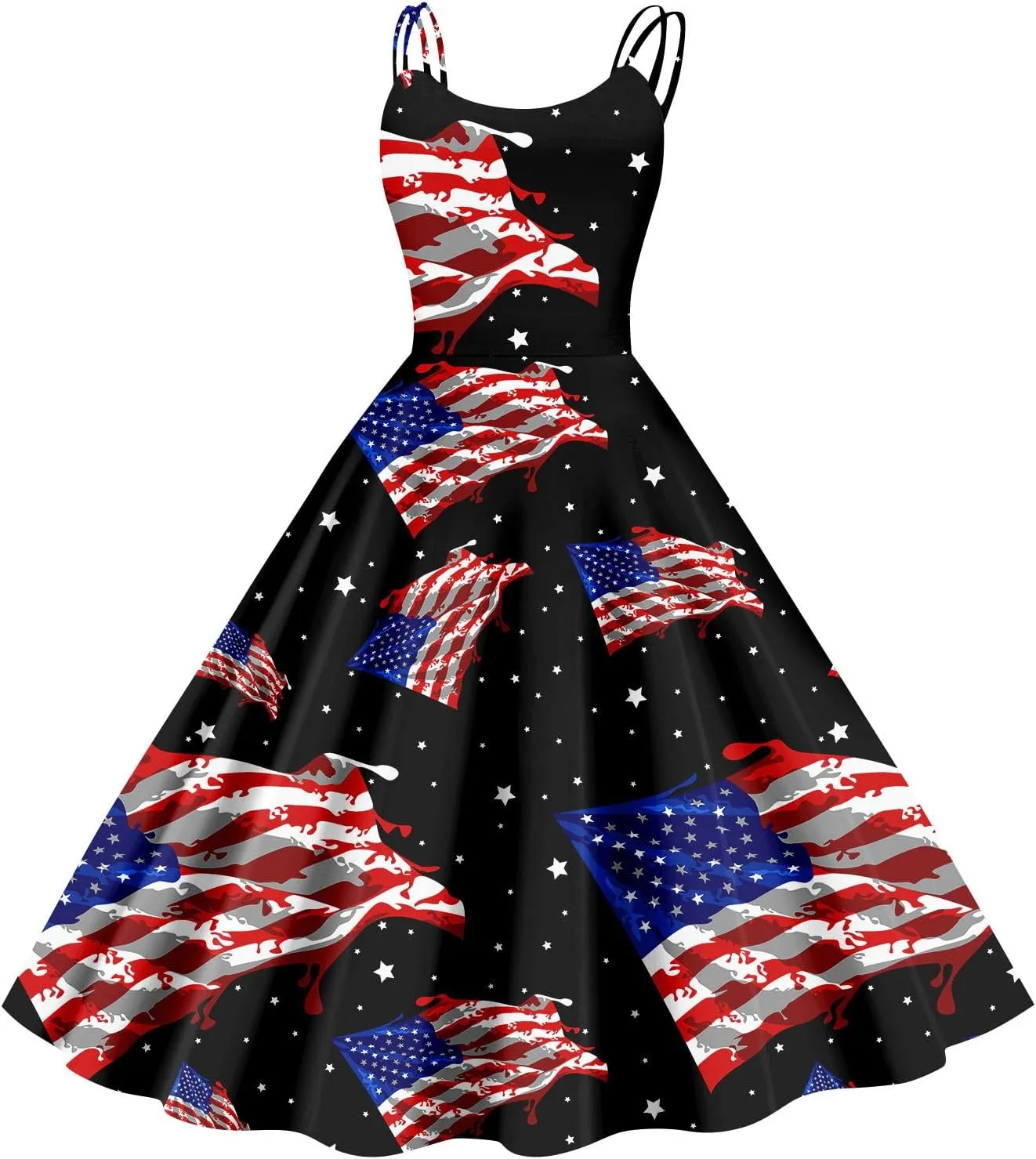 July 4 Dress Women Midi Red White and Blue Dresses Sleeveless Patriotic Dress Holiday Festival Dresses S,M,L,XL,XXL