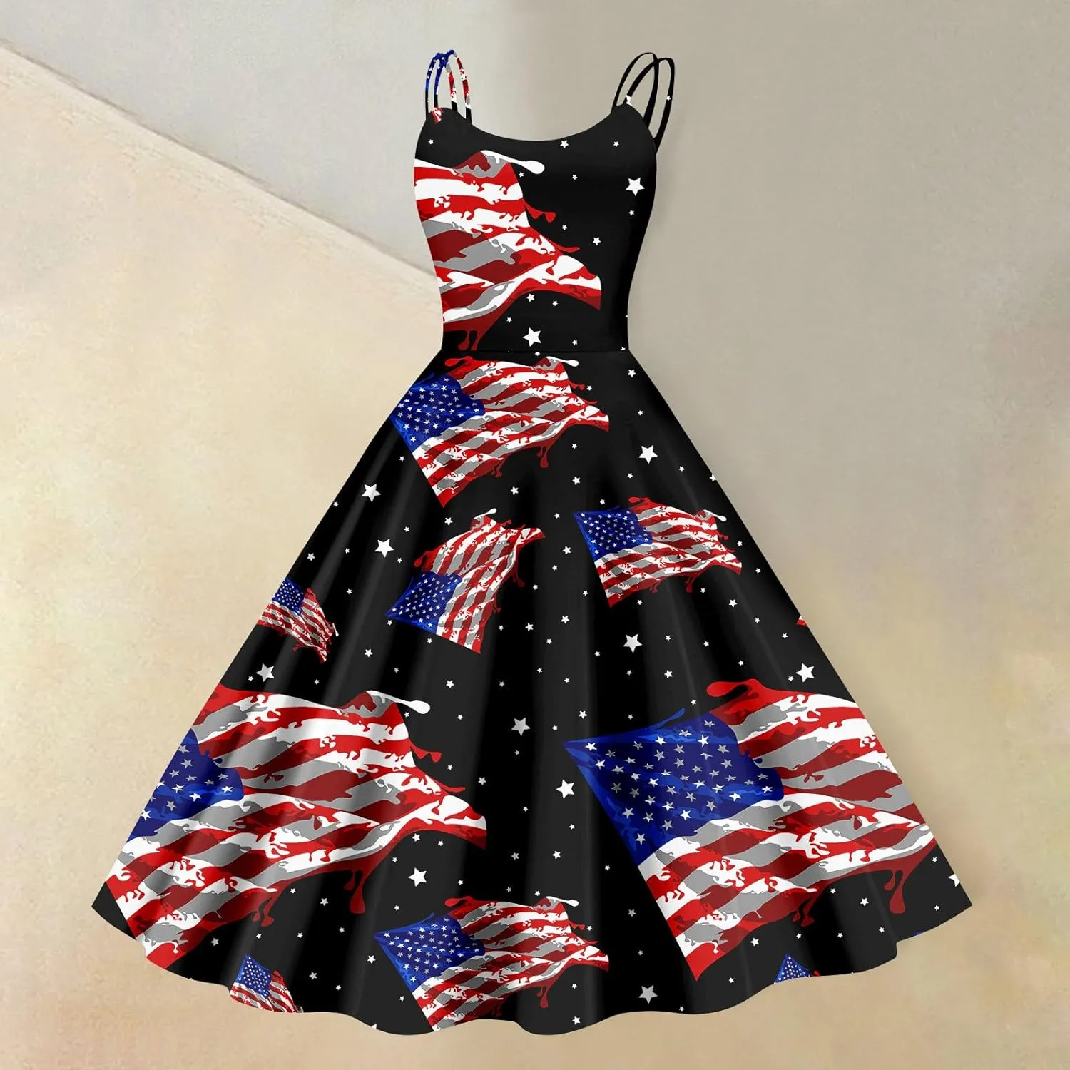 July 4 Dress Women Midi Red White and Blue Dresses Sleeveless Patriotic Dress Holiday Festival Dresses S,M,L,XL,XXL
