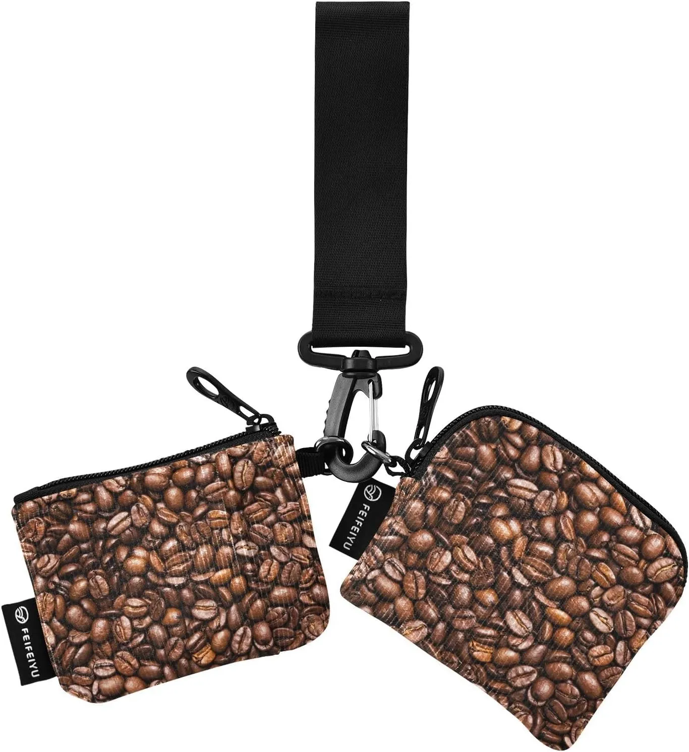 KeyChain Wallet Coffee Beanss Dual Pouch Wristlet Wallets Small Coin Purse for Women
