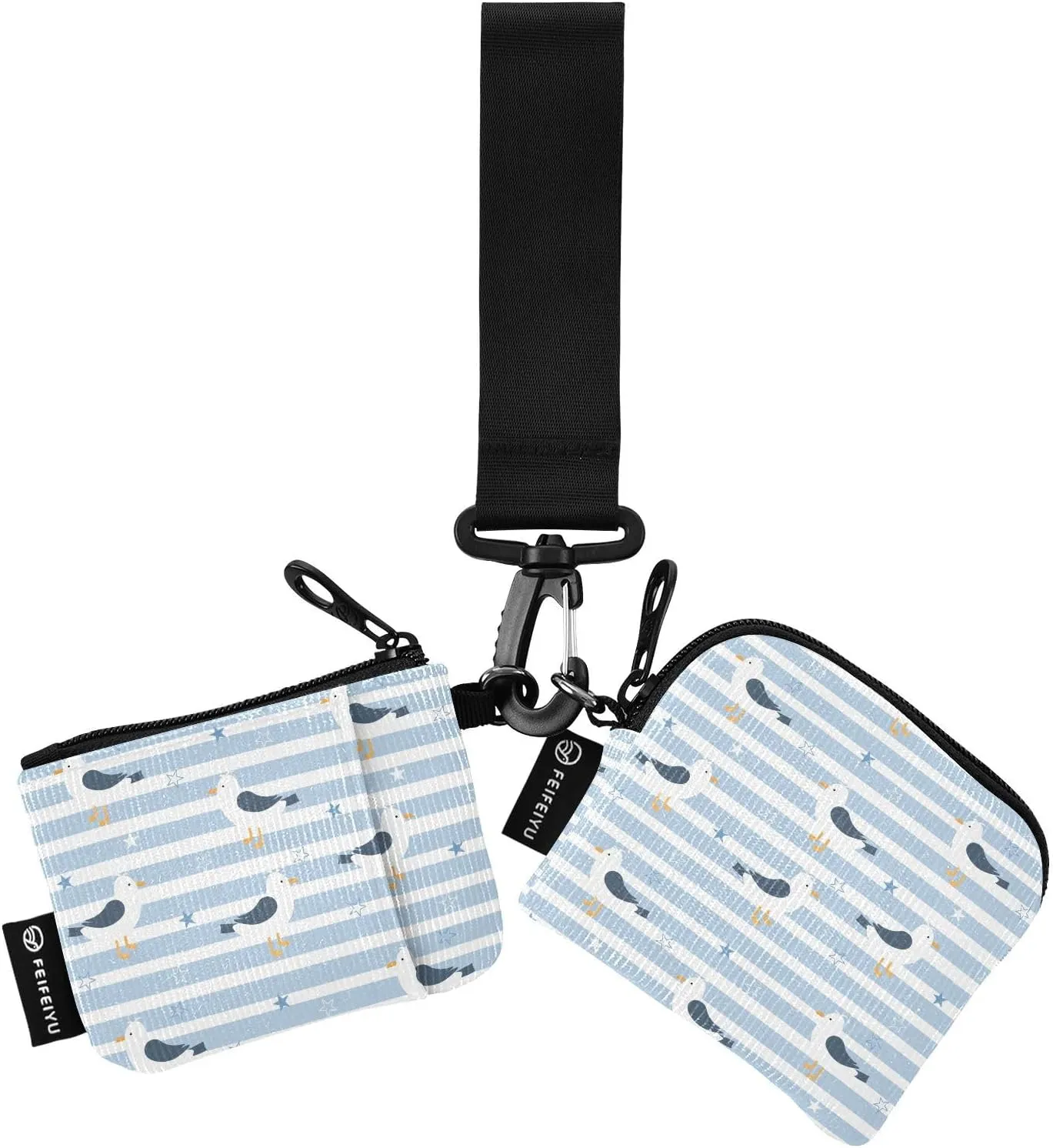 KeyChain Wallet Cute Seagulls and Stars Dual Pouch Wristlet Wallets Small Coin Purse for Women
