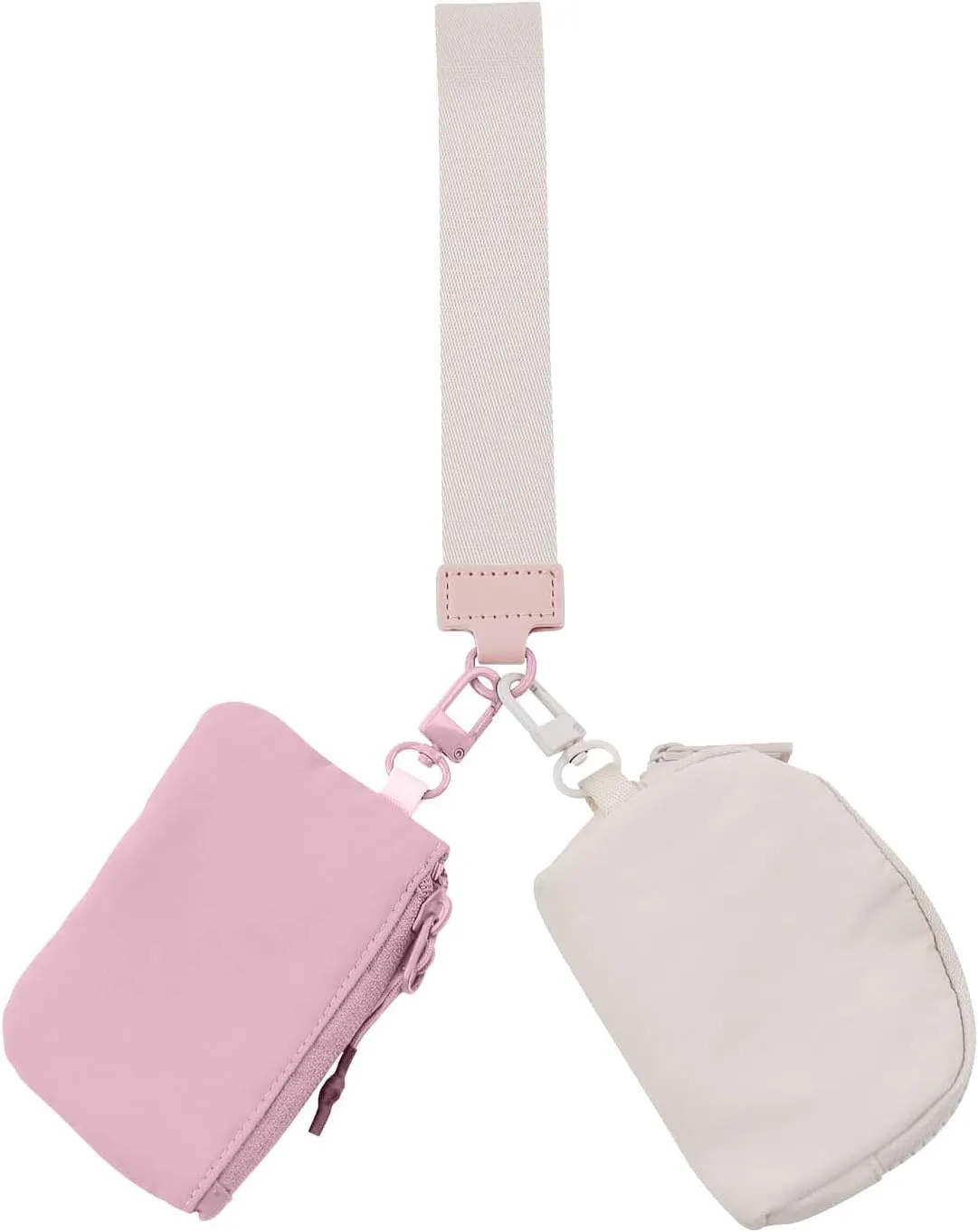 Keychain Wristlet Wallet, Dual Pouch Wristlet Wallet for Women, Keychain Wallets Detachable Mini Coin Purse, Small Zipper Wallet Portable Pocket (Beige-Rose Pink)