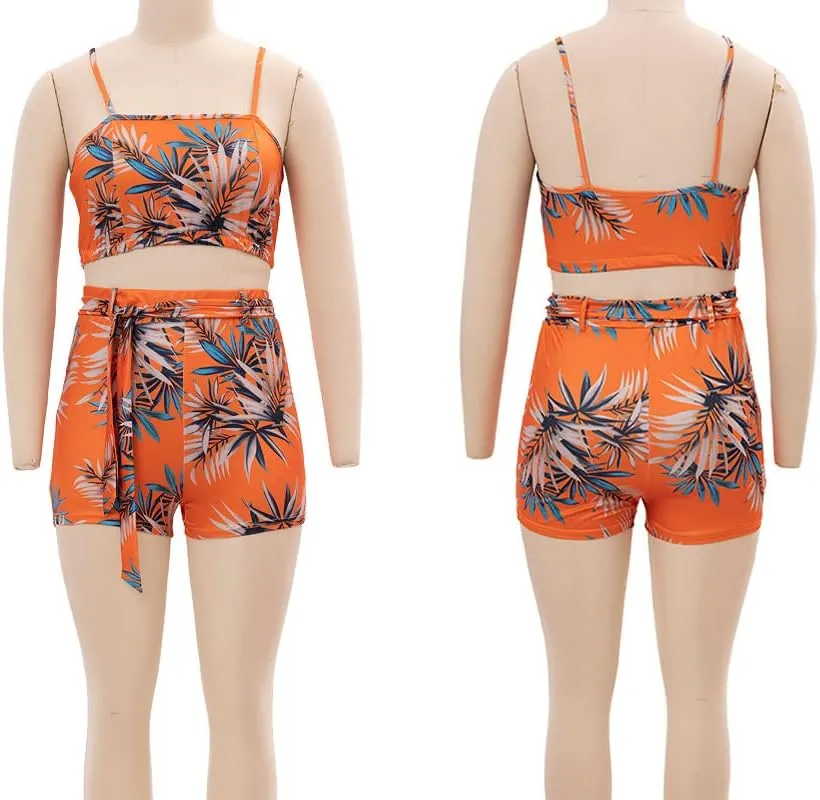 KEYUFANG Women 3 Piece Vocation Outfits Summer Suit Floral Kimono Cardigans Beach Cover Up Crop Cami Top Short Set