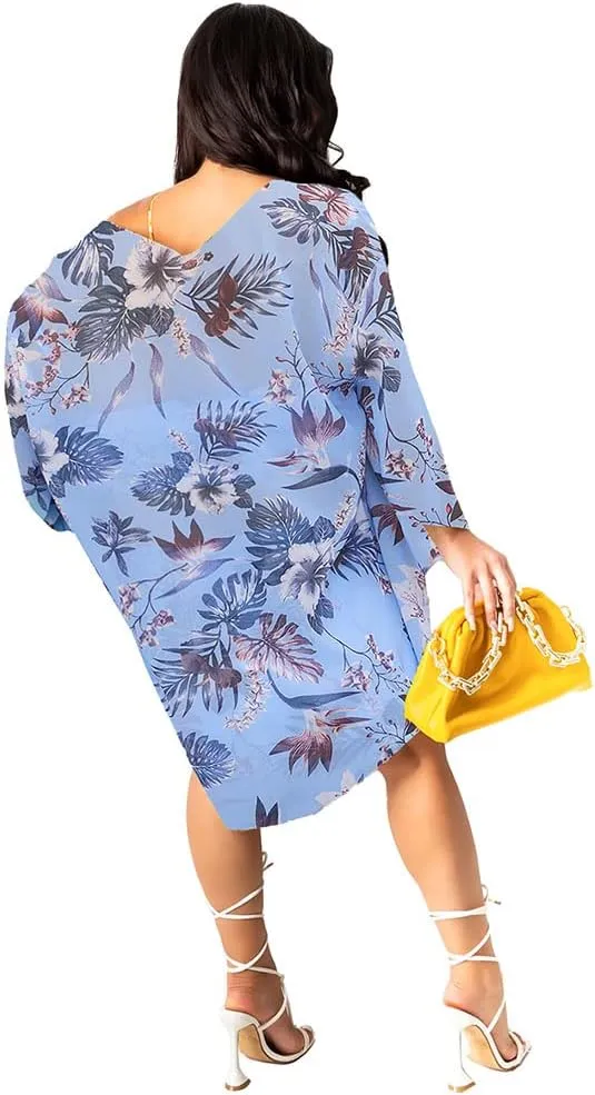 KEYUFANG Women 3 Piece Vocation Outfits Summer Suit Floral Kimono Cardigans Beach Cover Up Crop Cami Top Short Set