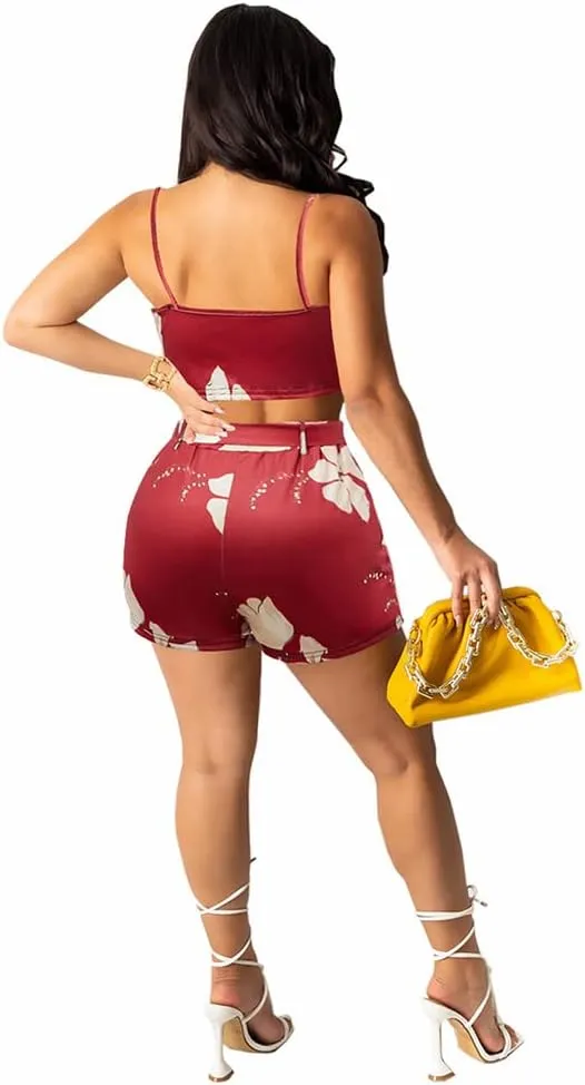 KEYUFANG Women 3 Piece Vocation Outfits Summer Suit Floral Kimono Cardigans Beach Cover Up Crop Cami Top Short Set