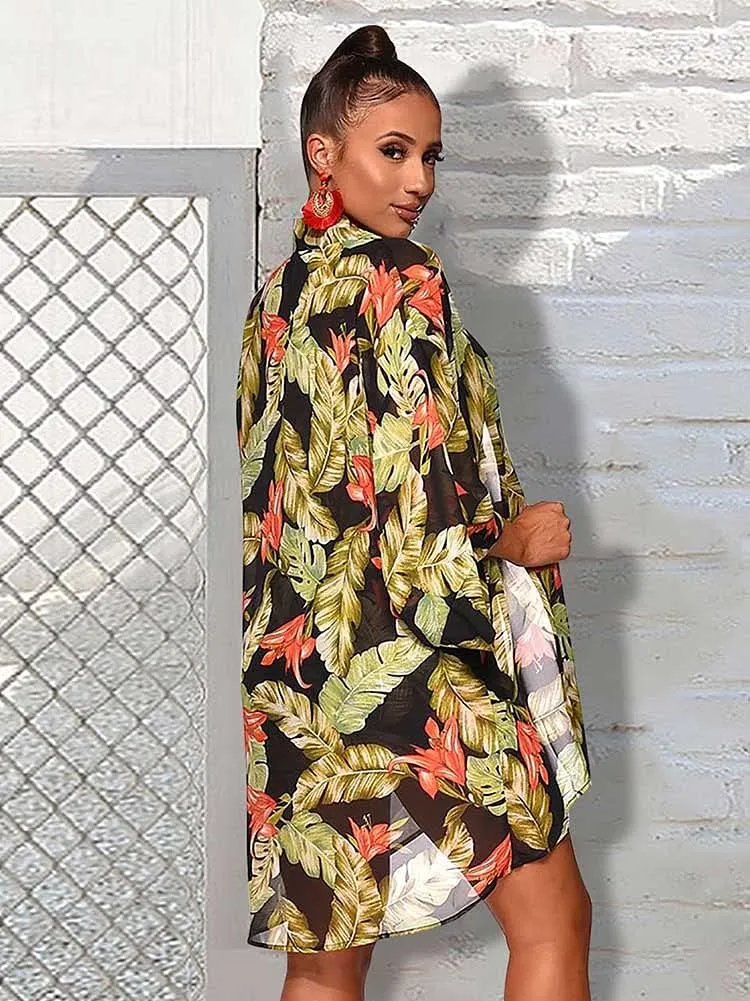 KEYUFANG Women 3 Piece Vocation Outfits Summer Suit Floral Kimono Cardigans Beach Cover Up Crop Cami Top Short Set