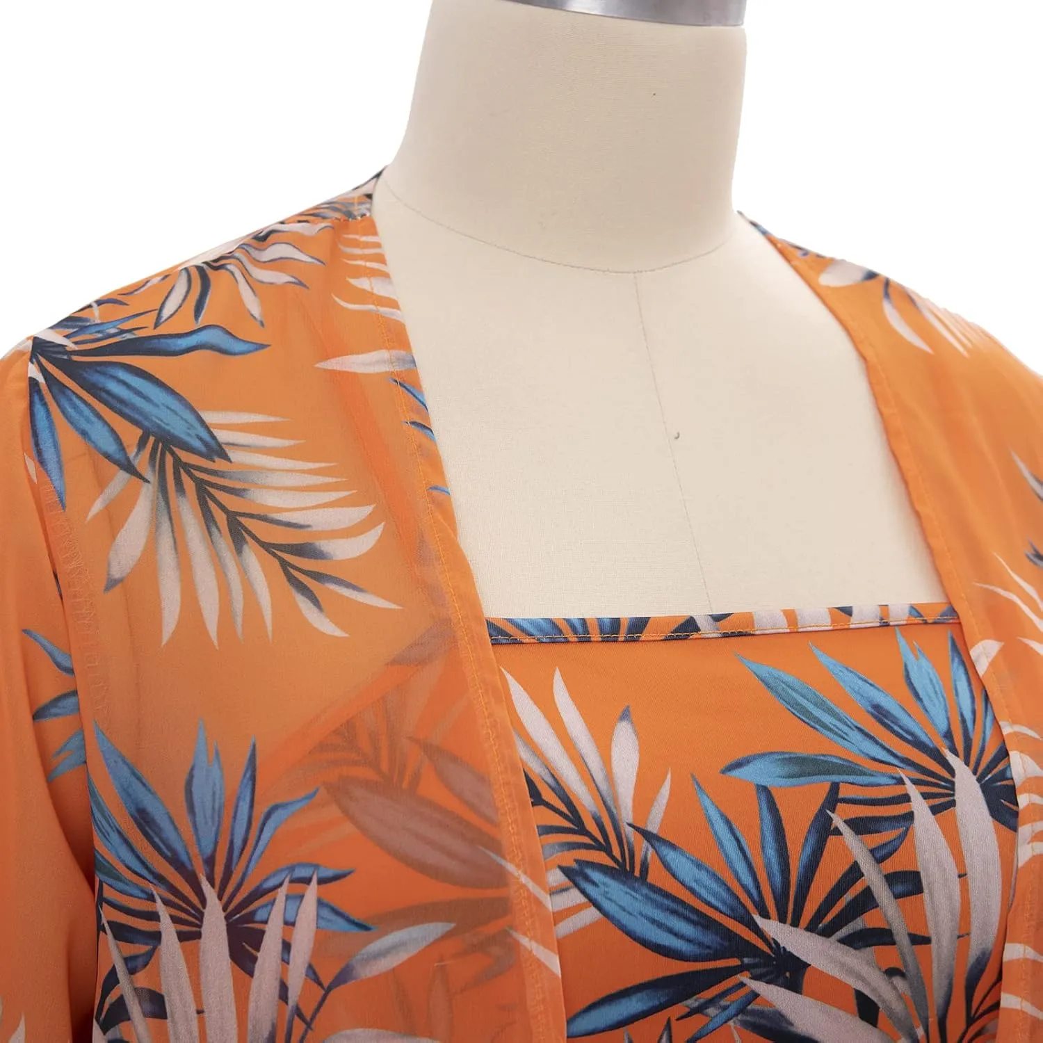 KEYUFANG Women 3 Piece Vocation Outfits Summer Suit Floral Kimono Cardigans Beach Cover Up Crop Cami Top Short Set