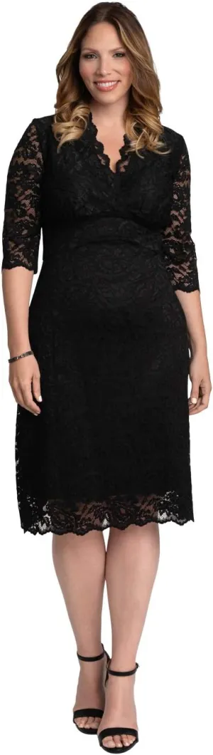 Kiyonna Women's Plus Size Scalloped Boudoir Midi Lace Sheath Dress for Cocktail Party, Wedding Guest, Mother of The Bride/Groom, Black Size 5X (30-32)