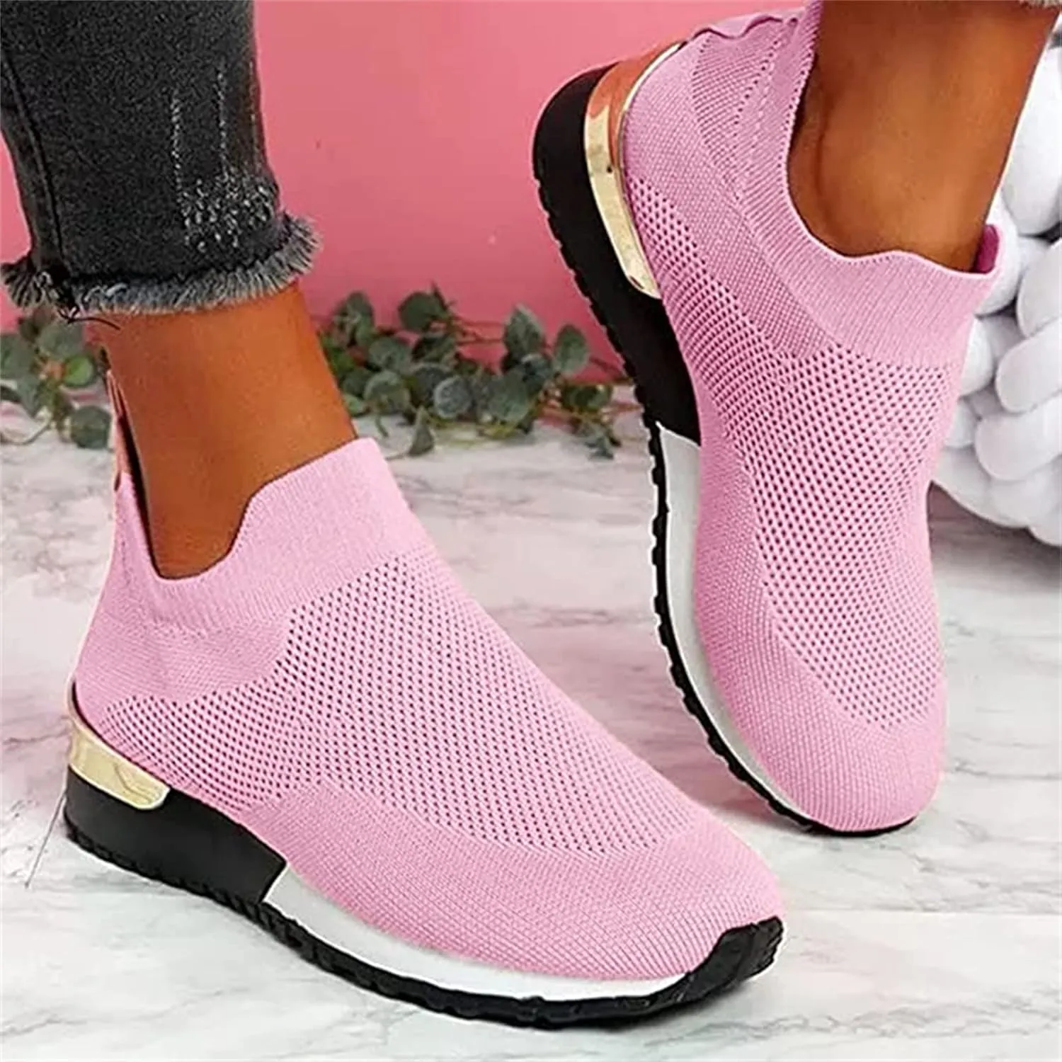 Ladmiple Gym Shoes For Women Workout Running Slip On Walking Shoes Non Slip Breathable Casual Athletic Tennis Sneakers