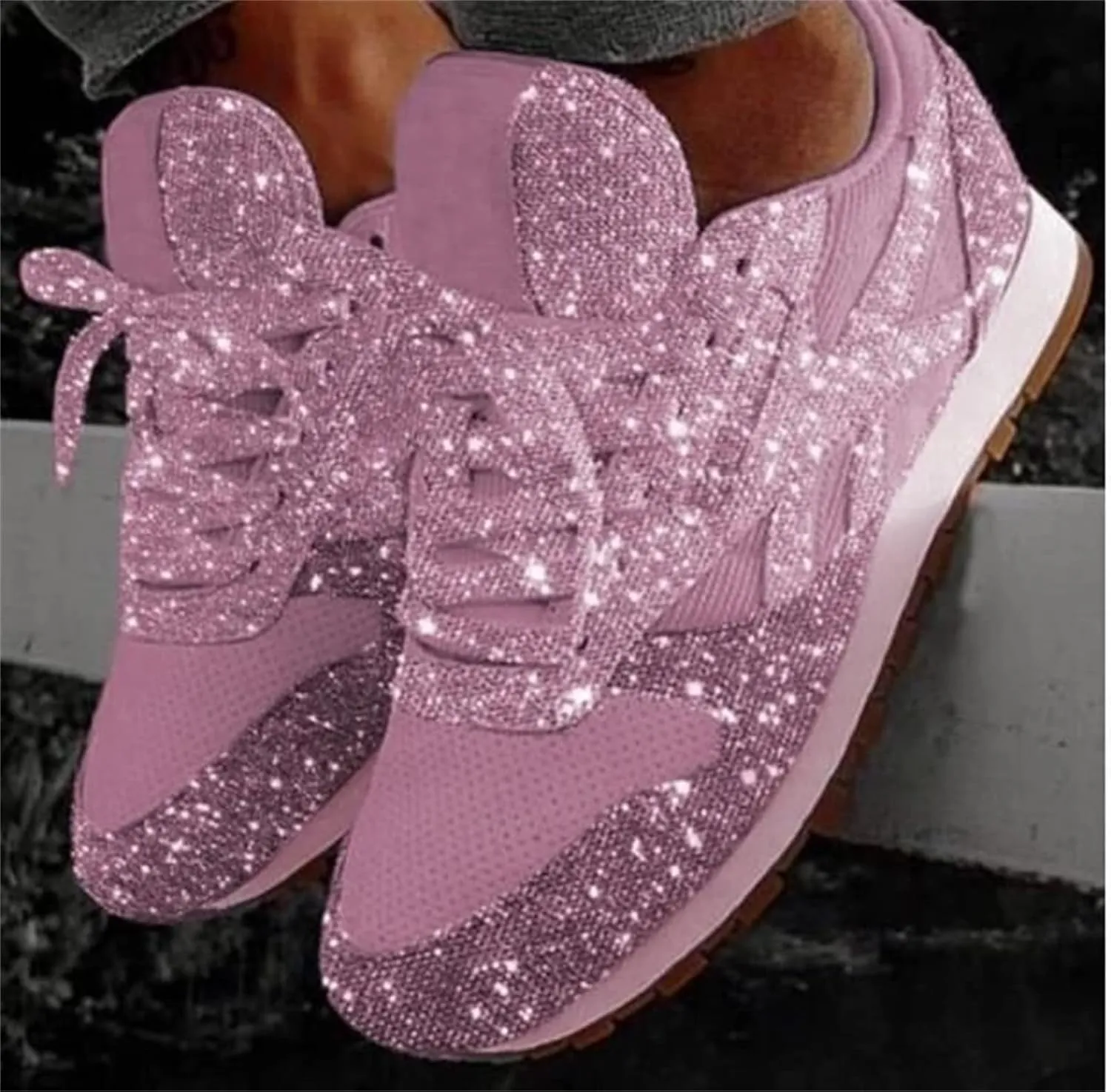 Ladmiple Sneakers For Women Walking Shoes Wide Width Slip On Sparkly Glitter Shoes Fashion Dressy Summer Flats Loafers