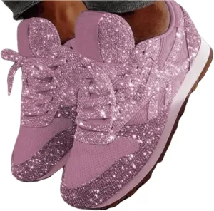 Ladmiple Sneakers For Women Walking Shoes Wide Width Slip On Sparkly Glitter Shoes Fashion Dressy Summer Flats Loafers