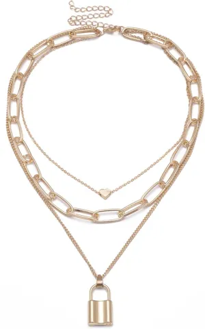 Layered Choker Necklaces for Women, Layered Necklaces for Women Geometric Love Multilayer Chain Pendant Chain Necklaces Women Jewelry, 3 Layers